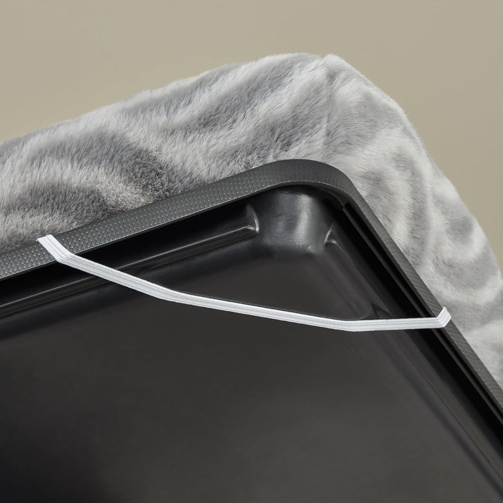 Folded gray dog bed showing compact storage