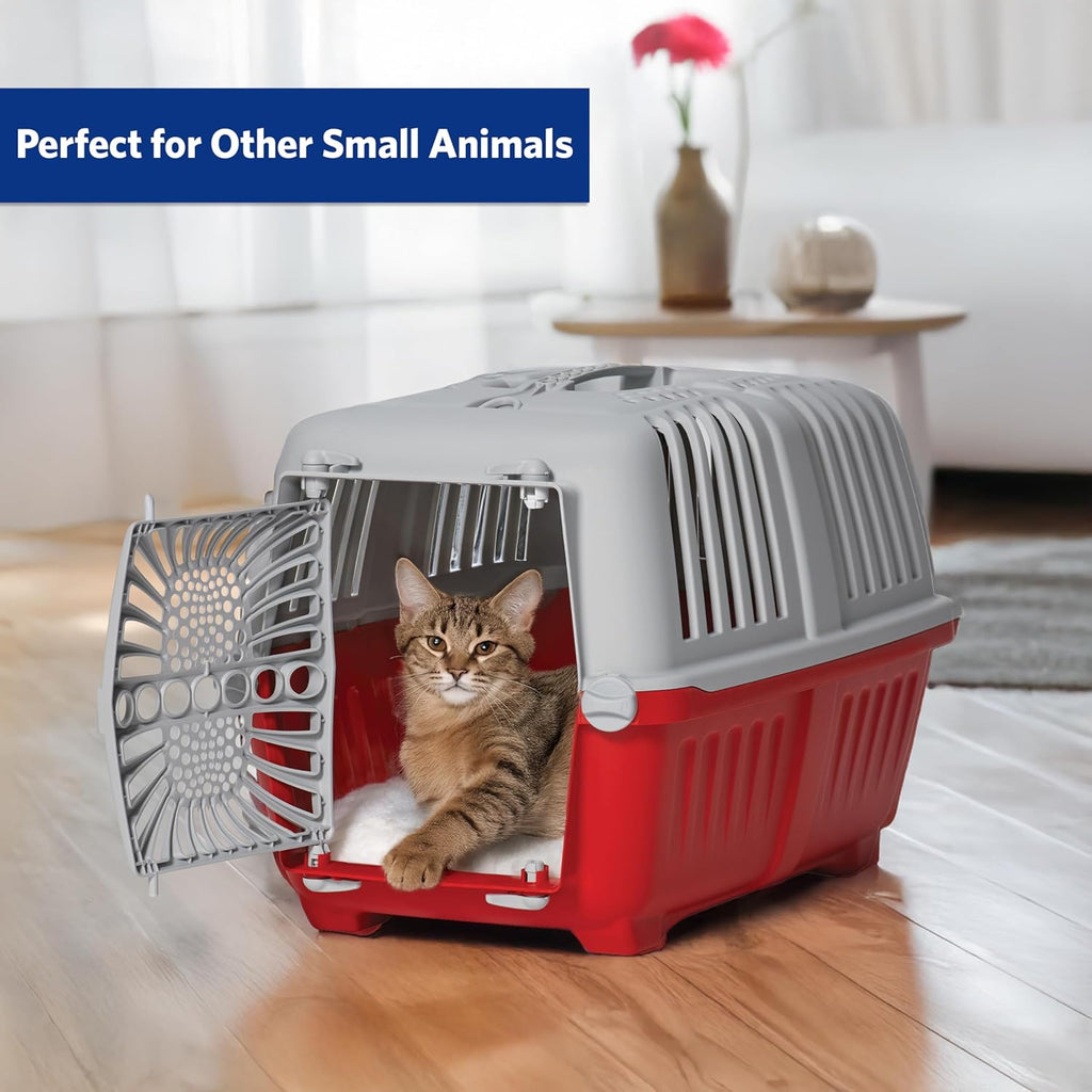 Red pet carrier inner ventilation holes