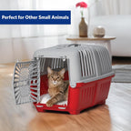 Red pet carrier inner ventilation holes
