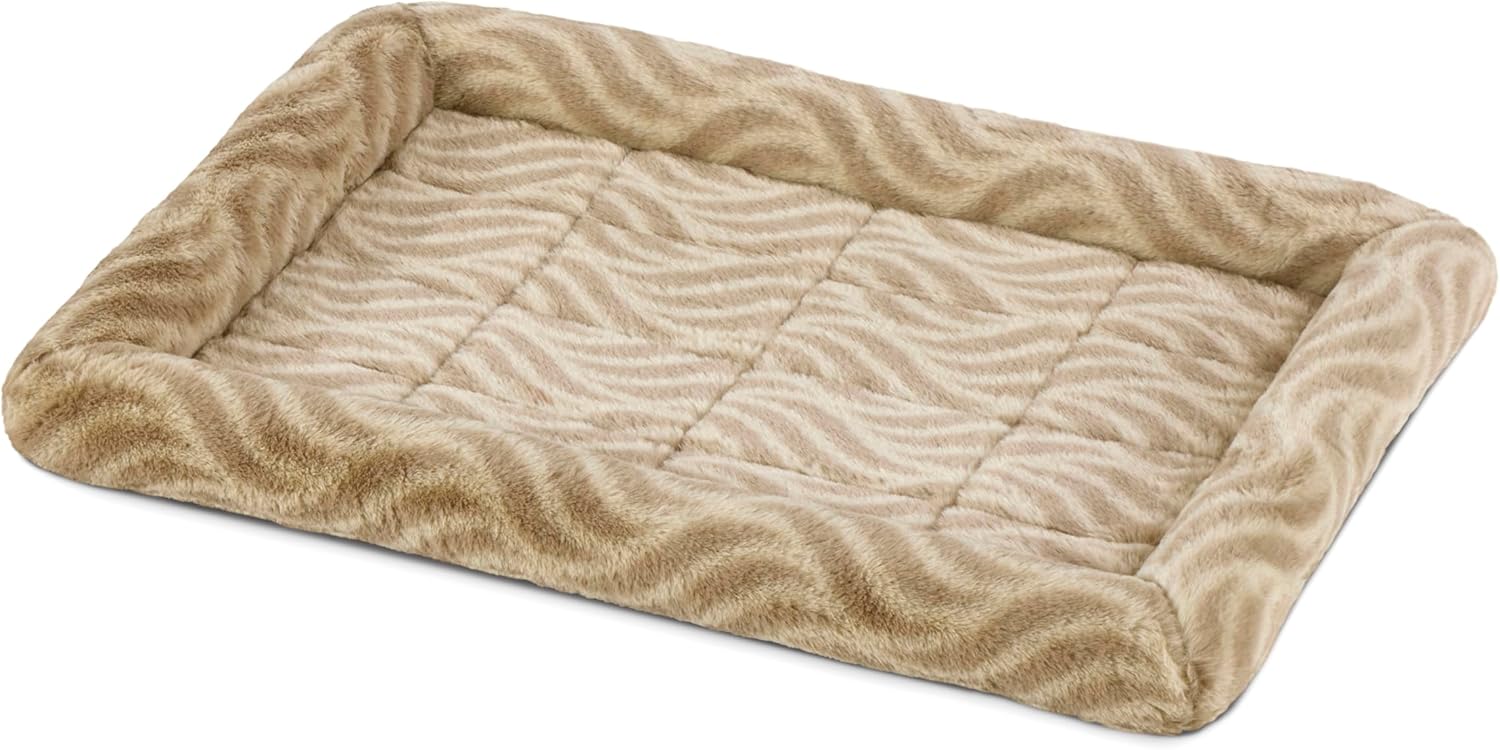 Small dog relaxing on Wave Tan cushion bed