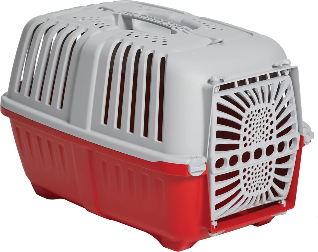 Top view red pet carrier showing outer size